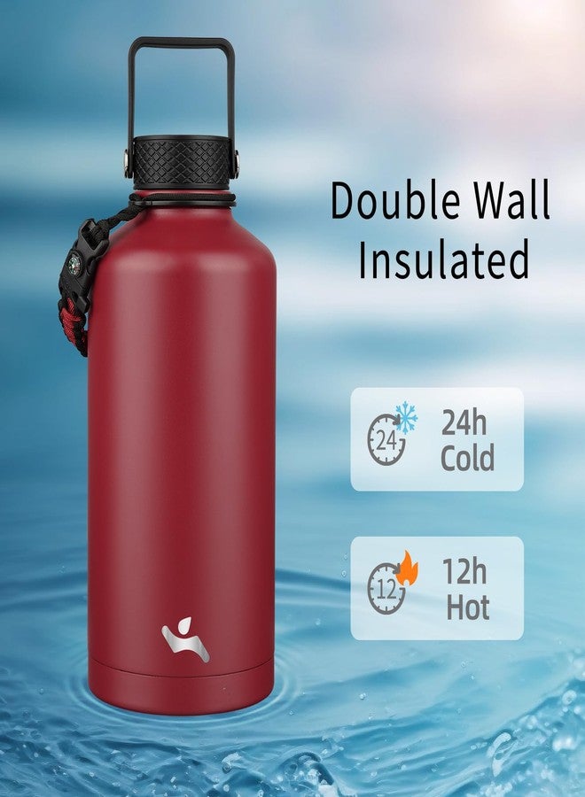 Konokyo Insulated Water Bottle with Straw,87 oz 3 Lids Water Jug with Carrying Bag,Paracord Handle,Double Wall Vacuum Stainless Steel Metal Flask,Dark Red - Image 2